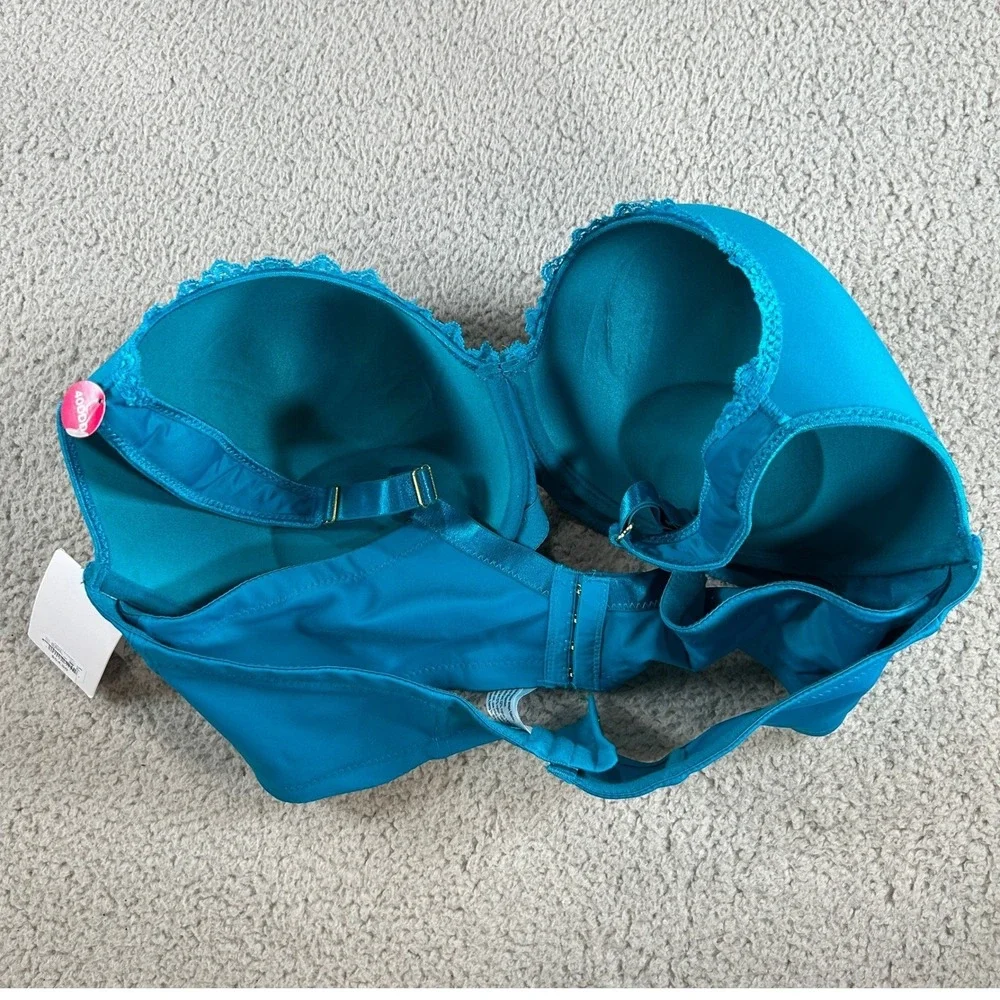 Ashley Stewart Butterfly Full Coverage Bra 40DDD Teal Blue Wide Gel Straps NEW